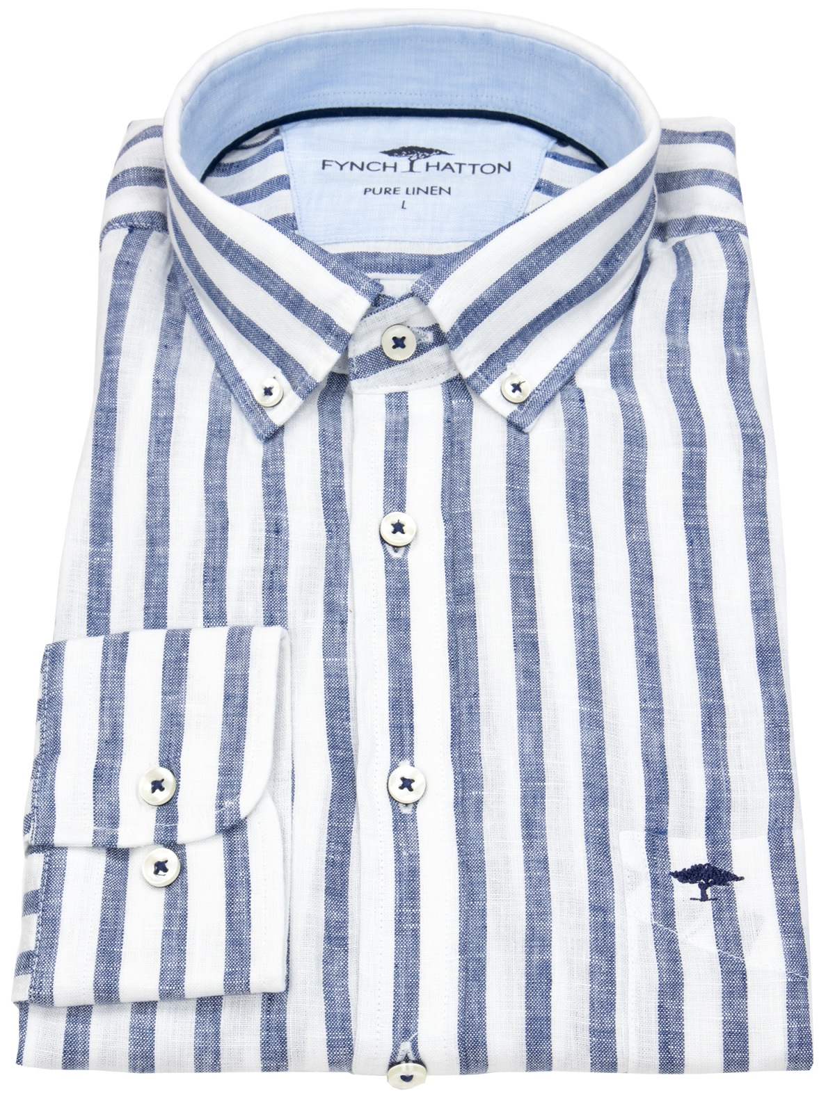Fynch-Hatton - Leinenhemd - Casual Fit - Button Down - Streifen - blau / weiß