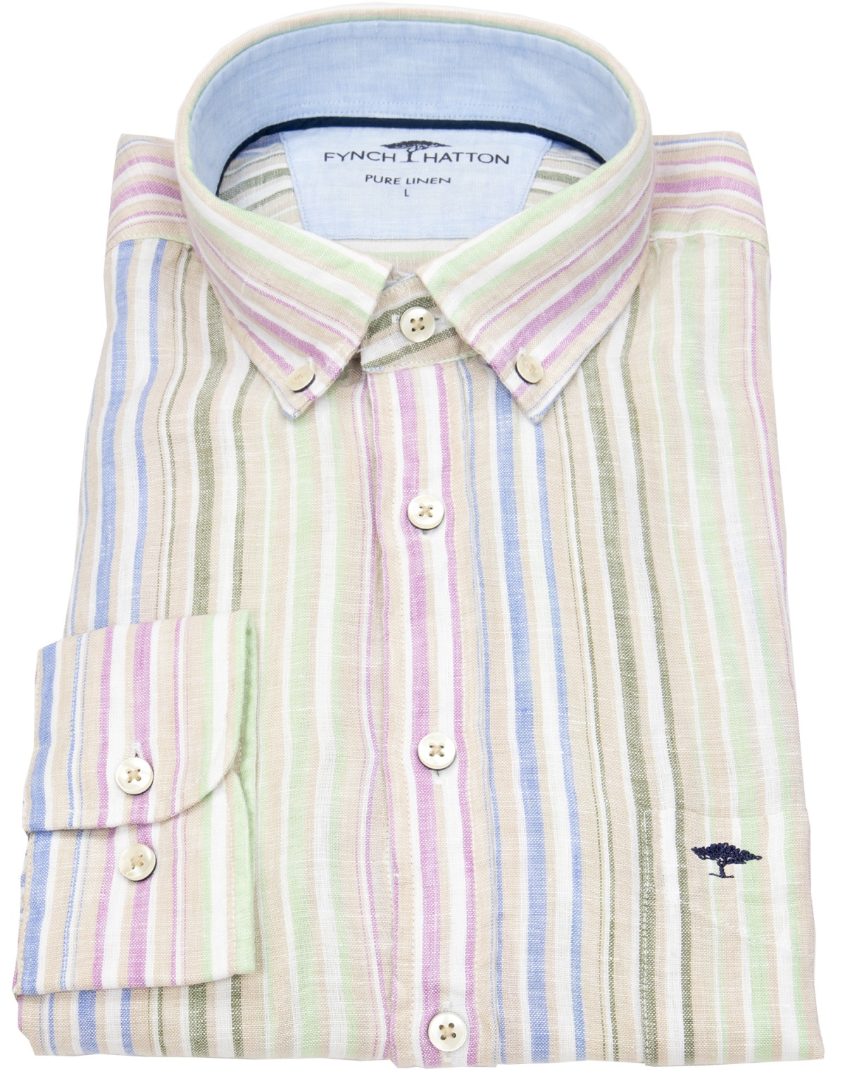 Fynch-Hatton - Leinenhemd - Casual Fit - Button Down - Streifen - mehrfarbig