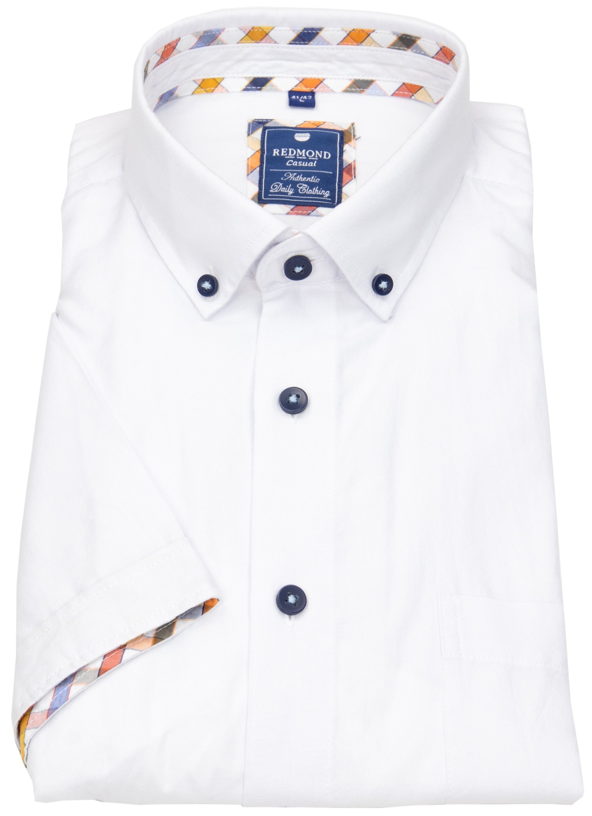 Redmond - Kurzarmhemd - Comfort Fit - Button Down Kragen - Kontrastknöpfe - weiß