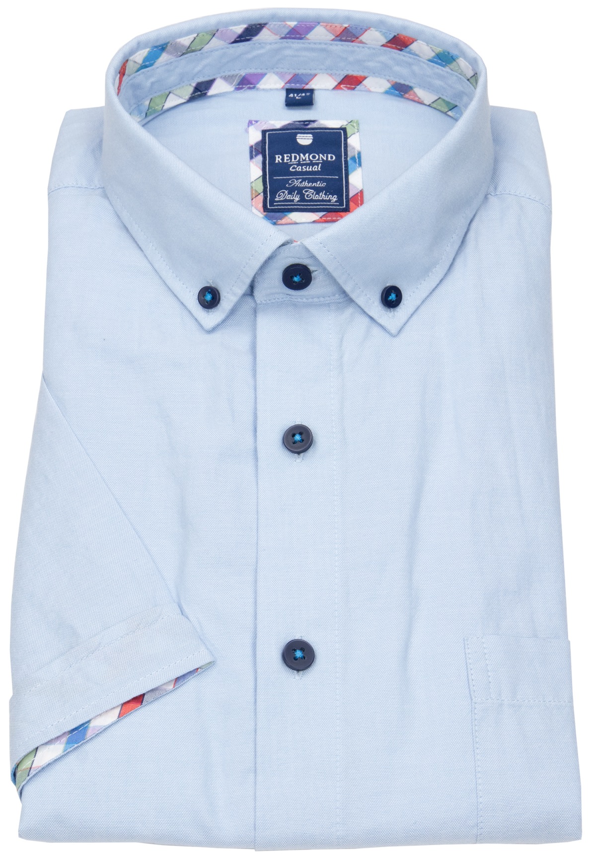 Redmond - Kurzarmhemd - Comfort Fit - Button Down Kragen - Kontrastknöpfe - hellblau